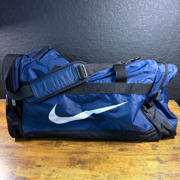 Nike Other - Nike Duffel Bag Navy Blue White Swoosh Gym Sports Travel Duffel Bag